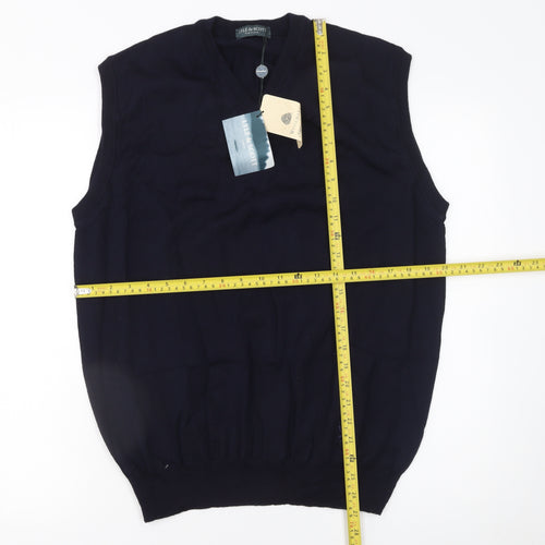 Lyle & Scott Men's Blue Wool V-Neck Sleeveless Vest Jumper Size L