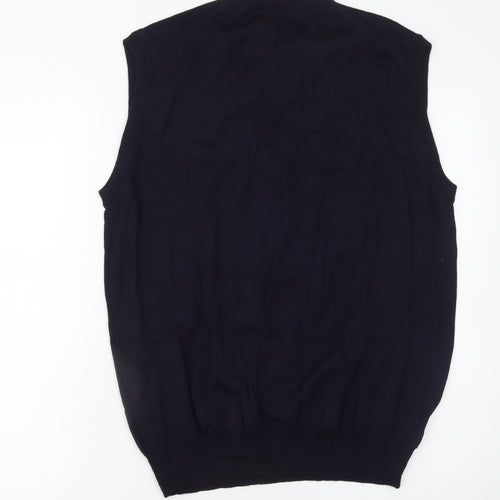 Lyle & Scott Men's Blue Wool V-Neck Sleeveless Vest Jumper Size L