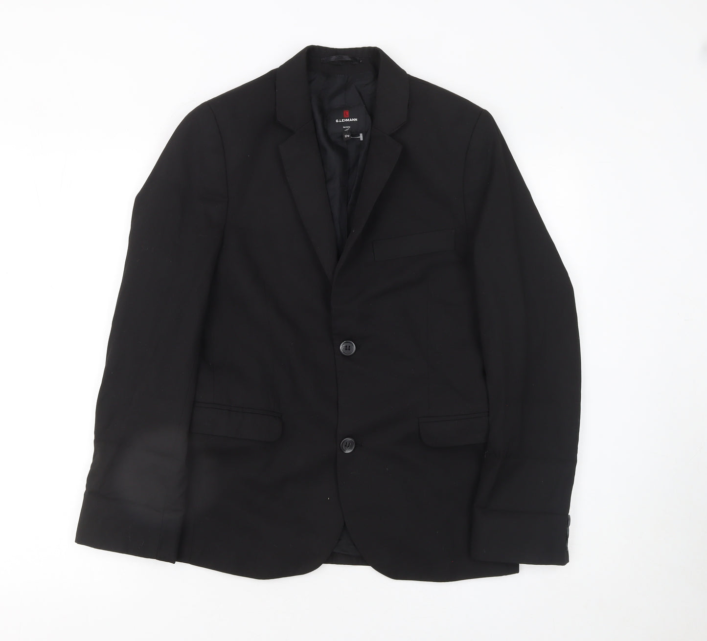 G.LEHMANN Boys Black Regular Fit Two-Button Blazer Jacket 170 Formal