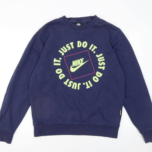 Nike Women's Blue Crew Neck Sweatshirt Small Graphic Print