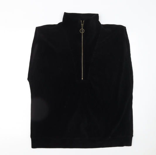 Yest Womens Black UK 16 Sleeveless High Neck Velour Zip Top