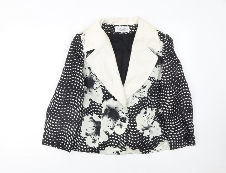 Maria Coca Women's Black Floral Silk Blazer Size 16 Elegant Formal Jacket