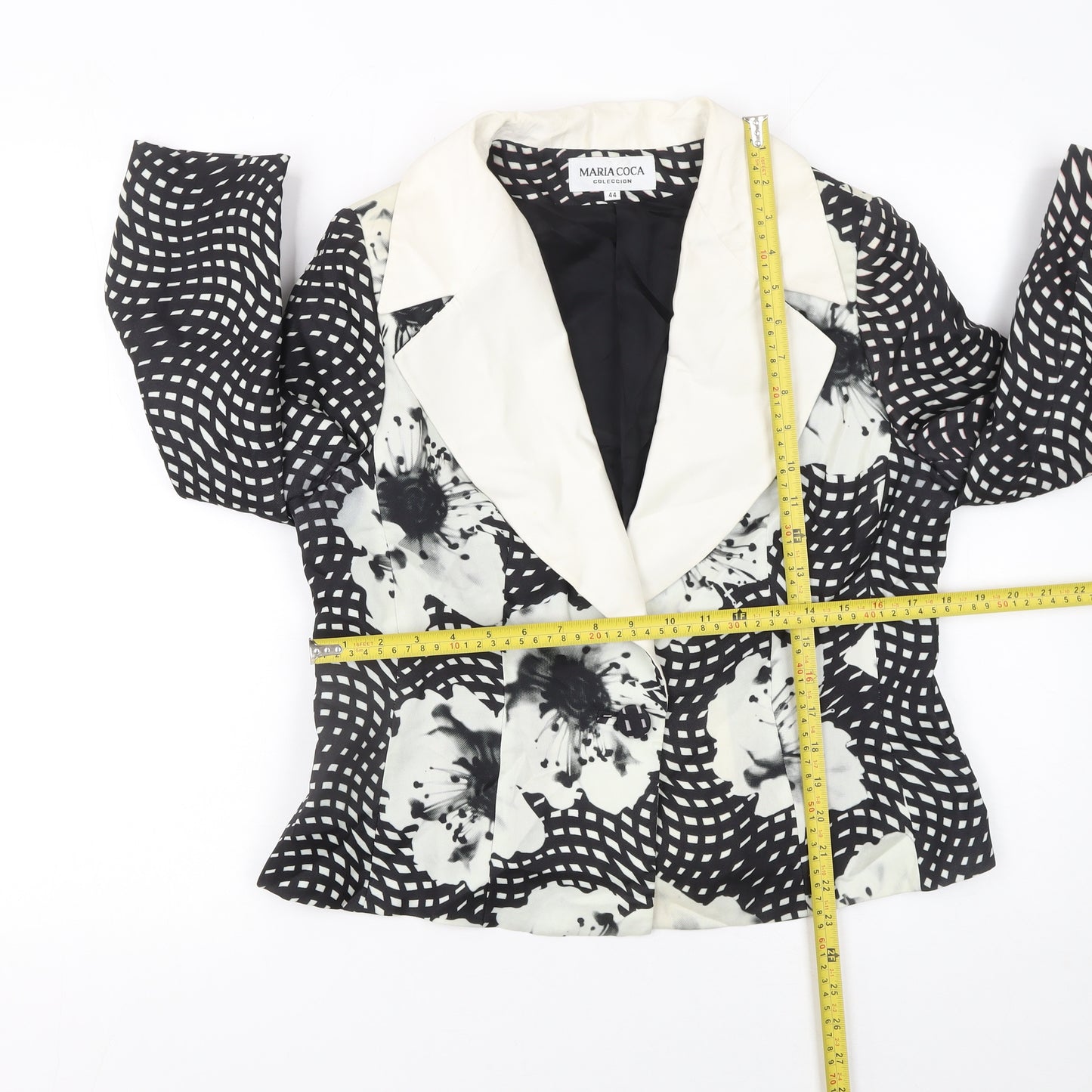 Maria Coca Women's Black Floral Silk Blazer Size 16 Elegant Formal Jacket