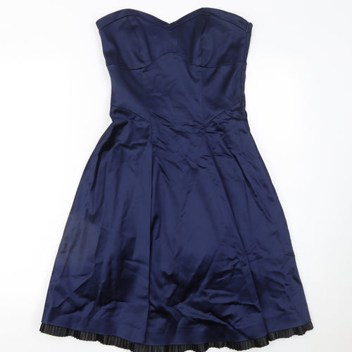 Coast Women Blue Strapless Fit & Flare Satin Dress Size 8