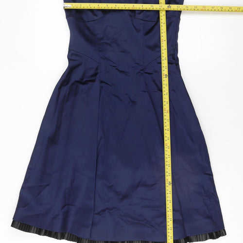 Coast Women Blue Strapless Fit & Flare Satin Dress Size 8