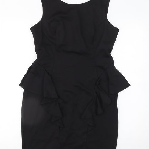 Lipsy Women Black Peplum Knee Length Party Dress Size 14