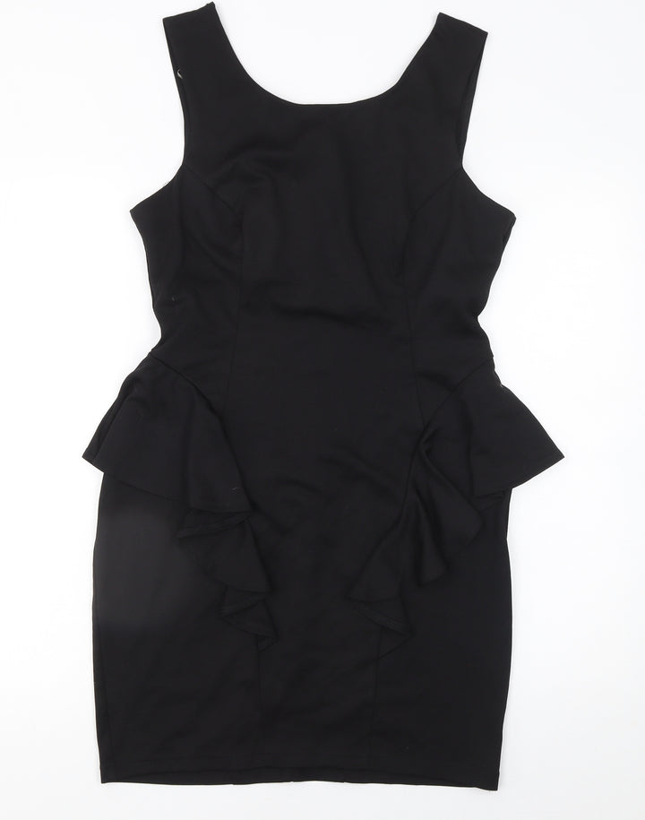Lipsy Women Black Peplum Knee Length Party Dress Size 14