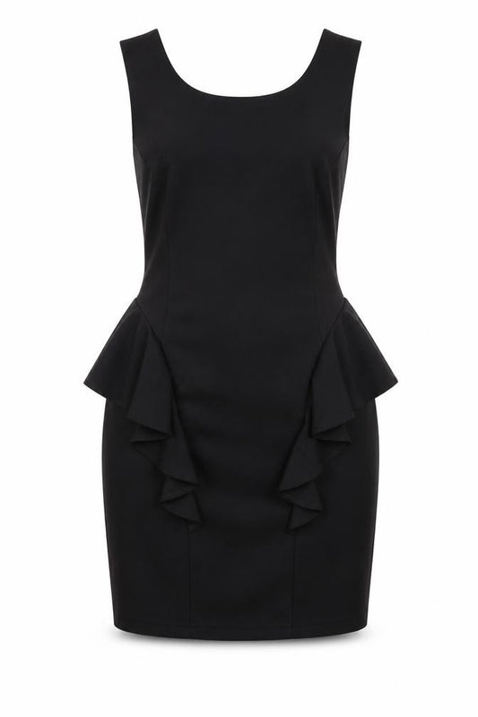 Front view of Lipsy Women Black Peplum Knee Length Party Dress, size 14