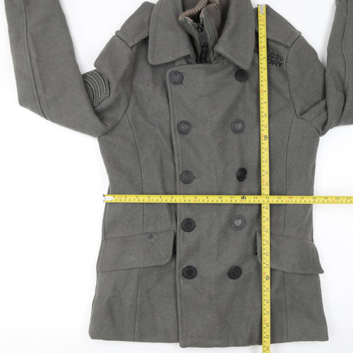 Superdry Men's Grey Wool Pea Coat Medium Military Style Jacket