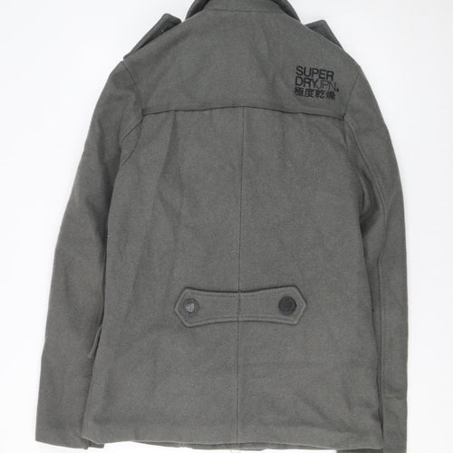 Superdry Men's Grey Wool Pea Coat Medium Military Style Jacket