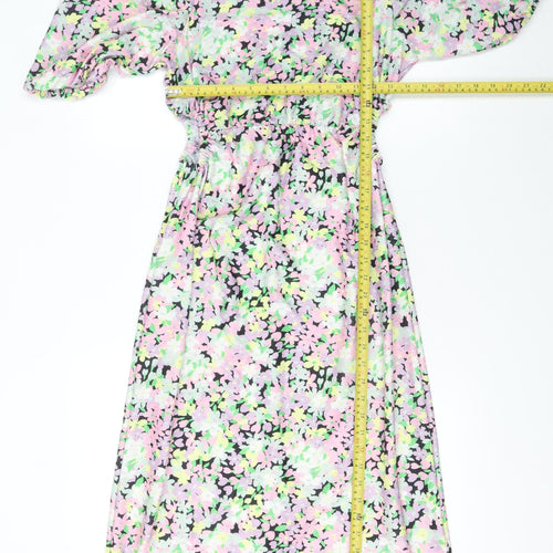 River Island Women’s Multicoloured Floral Midi Dress Size 10 A-Line Jersey