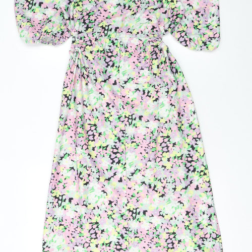 River Island Women’s Multicoloured Floral Midi Dress Size 10 A-Line Jersey