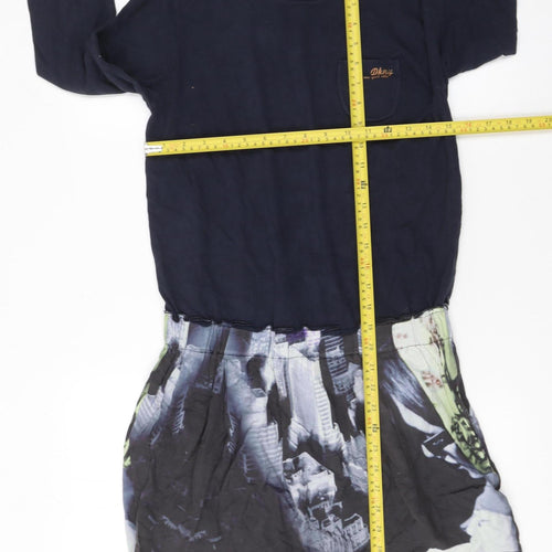 DKNY Women Black Fit & Flare Dress Size 16 Long Sleeve Urban Style