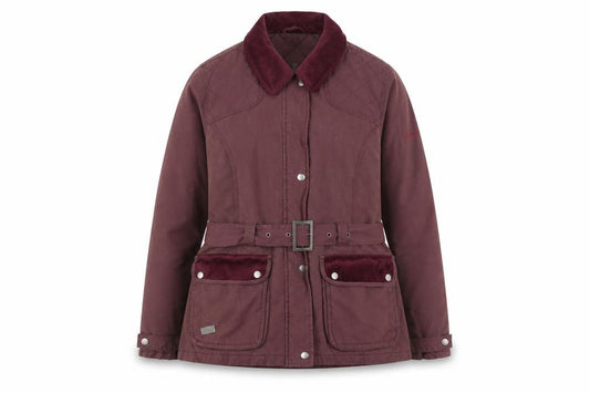 Front view of Regatta women’s brown belted parka jacket, size UK 16, water resistant