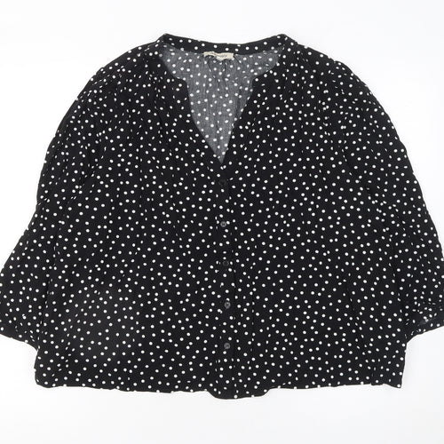 Albaray Womens Black Polka Dot 3/4 Sleeve V-Neck Blouse Size 18