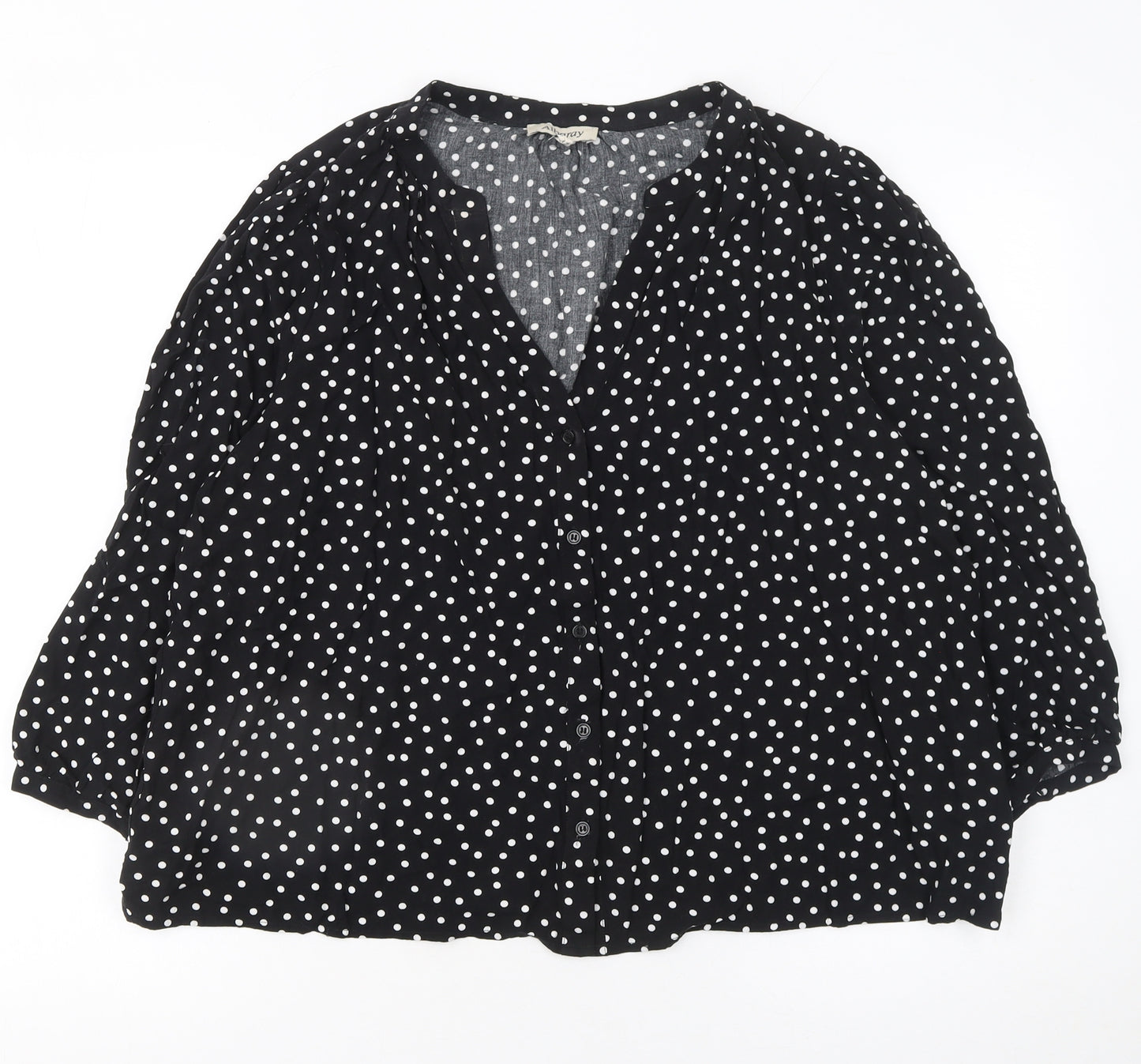 Albaray Womens Black Polka Dot 3/4 Sleeve V-Neck Blouse Size 18