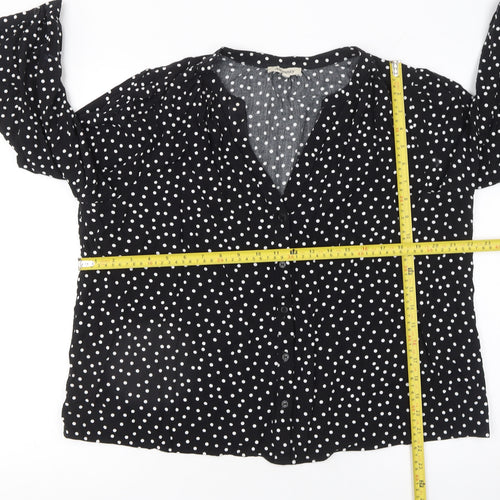 Albaray Womens Black Polka Dot 3/4 Sleeve V-Neck Blouse Size 18