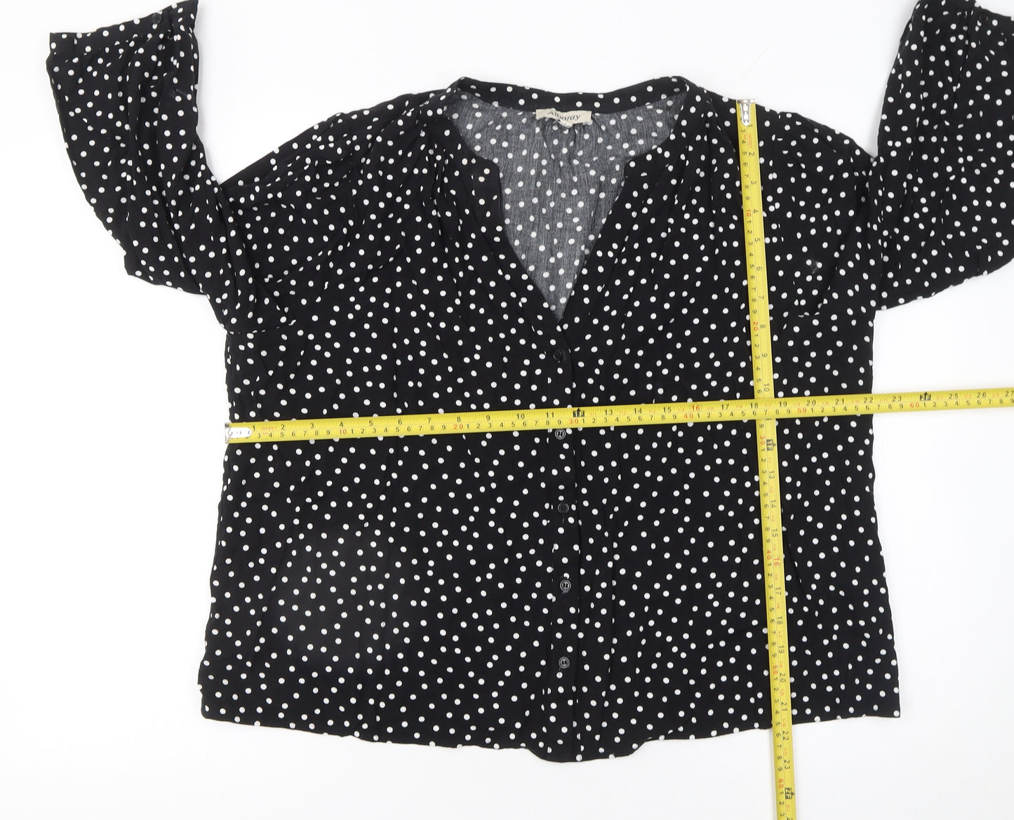 Albaray Womens Black Polka Dot 3/4 Sleeve V-Neck Blouse Size 18