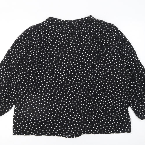 Albaray Womens Black Polka Dot 3/4 Sleeve V-Neck Blouse Size 18