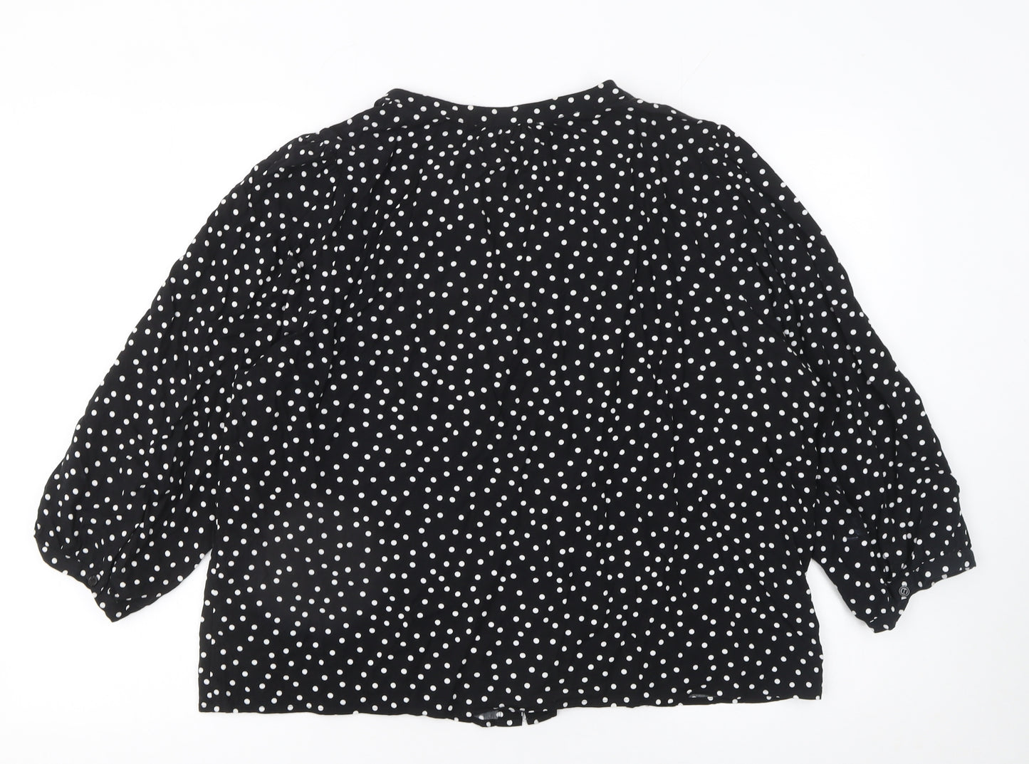 Albaray Womens Black Polka Dot 3/4 Sleeve V-Neck Blouse Size 18