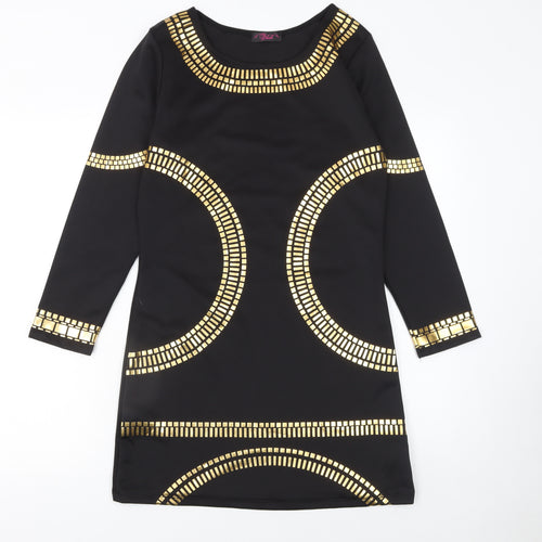 Miss Blush Women’s Black Gold Bodycon Dress Size 14 Long Sleeve Party