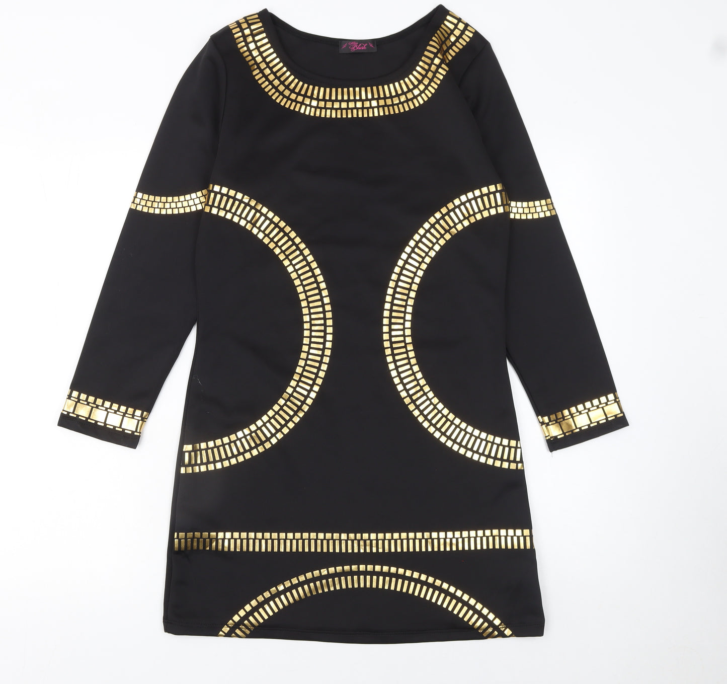 Miss Blush Women’s Black Gold Bodycon Dress Size 14 Long Sleeve Party
