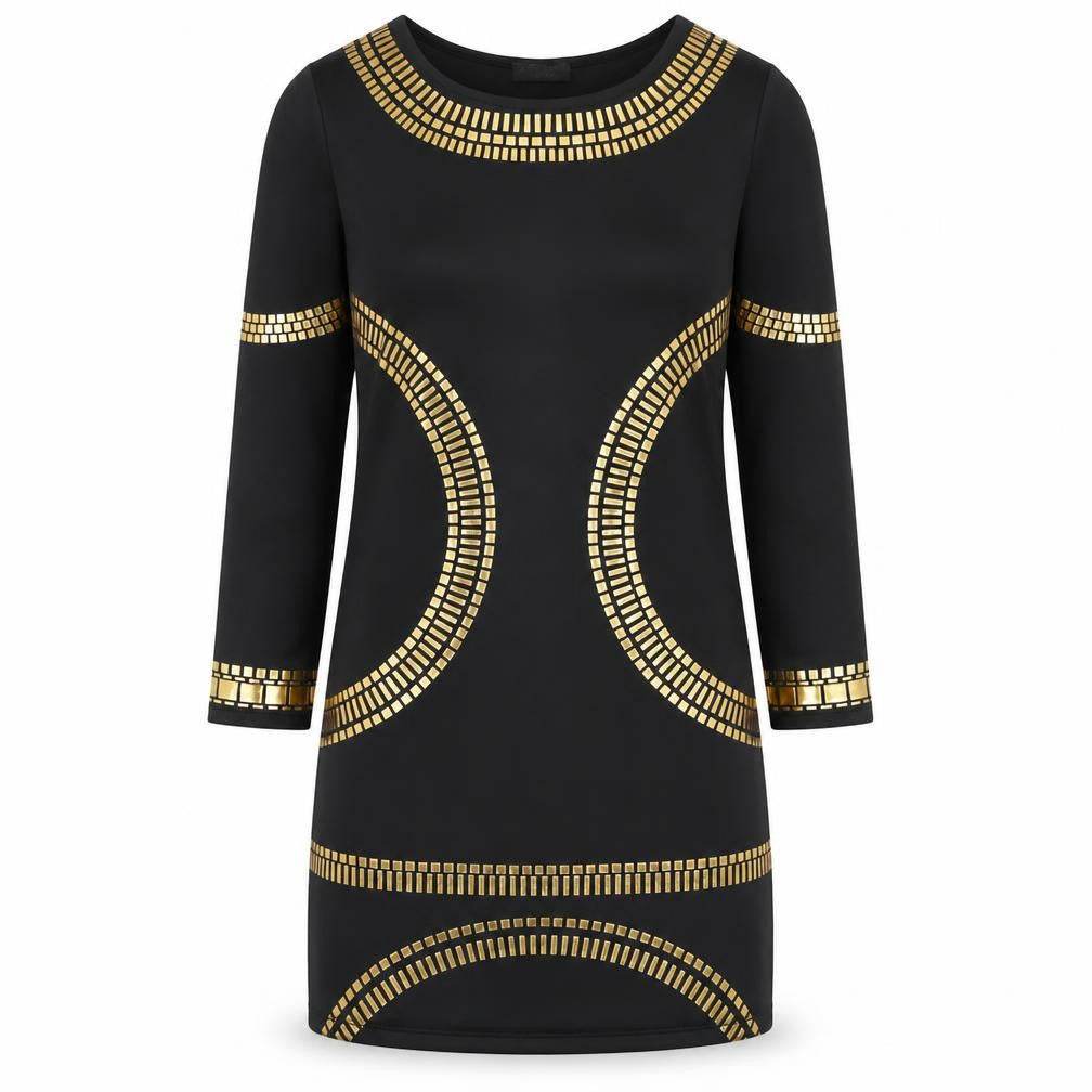 Miss Blush Women’s Black Gold Bodycon Dress Size 14 Long Sleeve Party