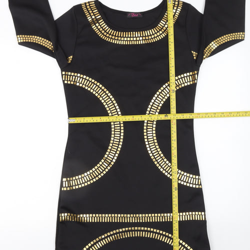 Miss Blush Women’s Black Gold Bodycon Dress Size 14 Long Sleeve Party