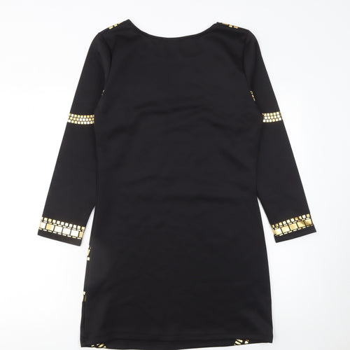Miss Blush Women’s Black Gold Bodycon Dress Size 14 Long Sleeve Party