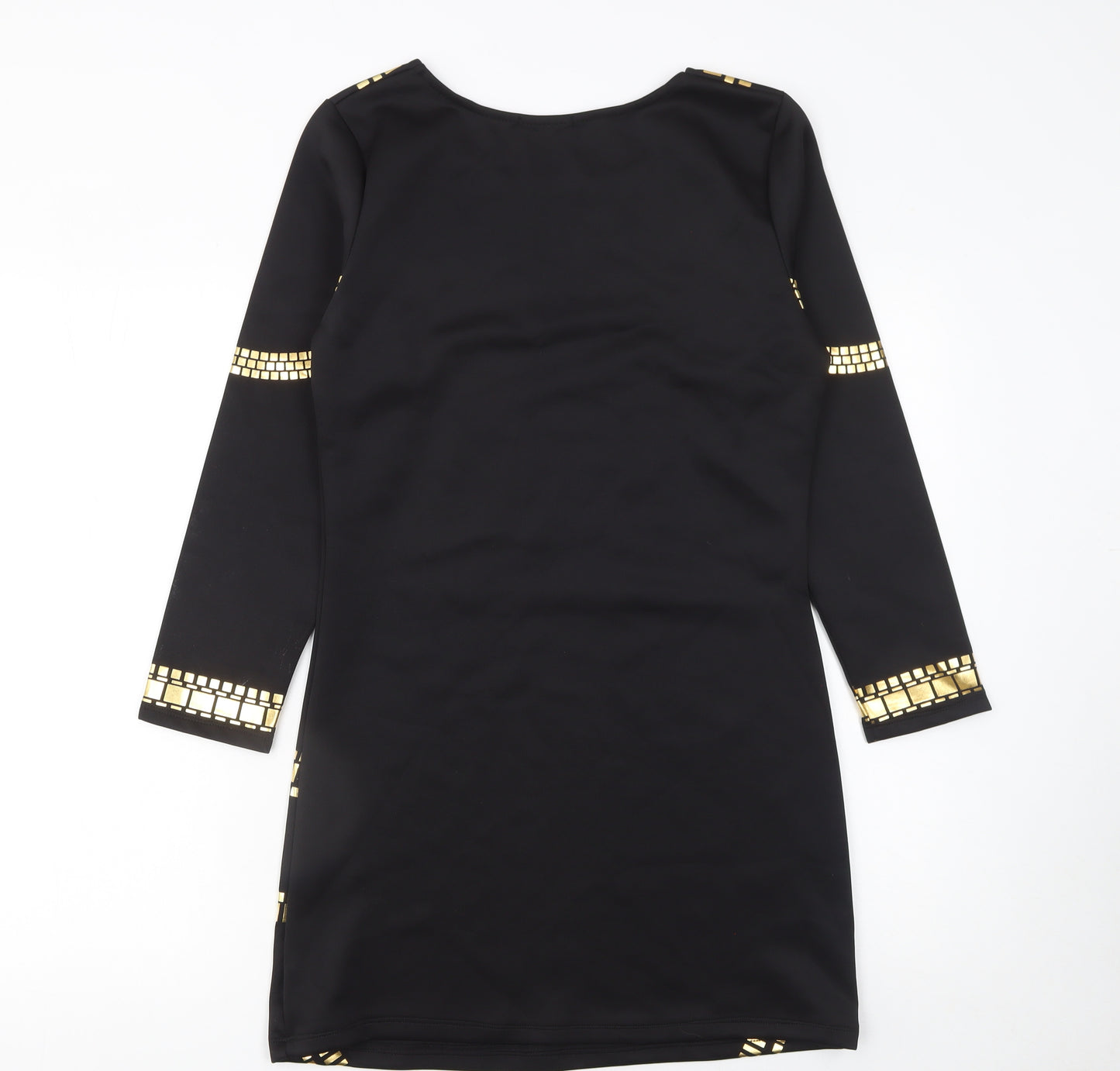 Miss Blush Women’s Black Gold Bodycon Dress Size 14 Long Sleeve Party