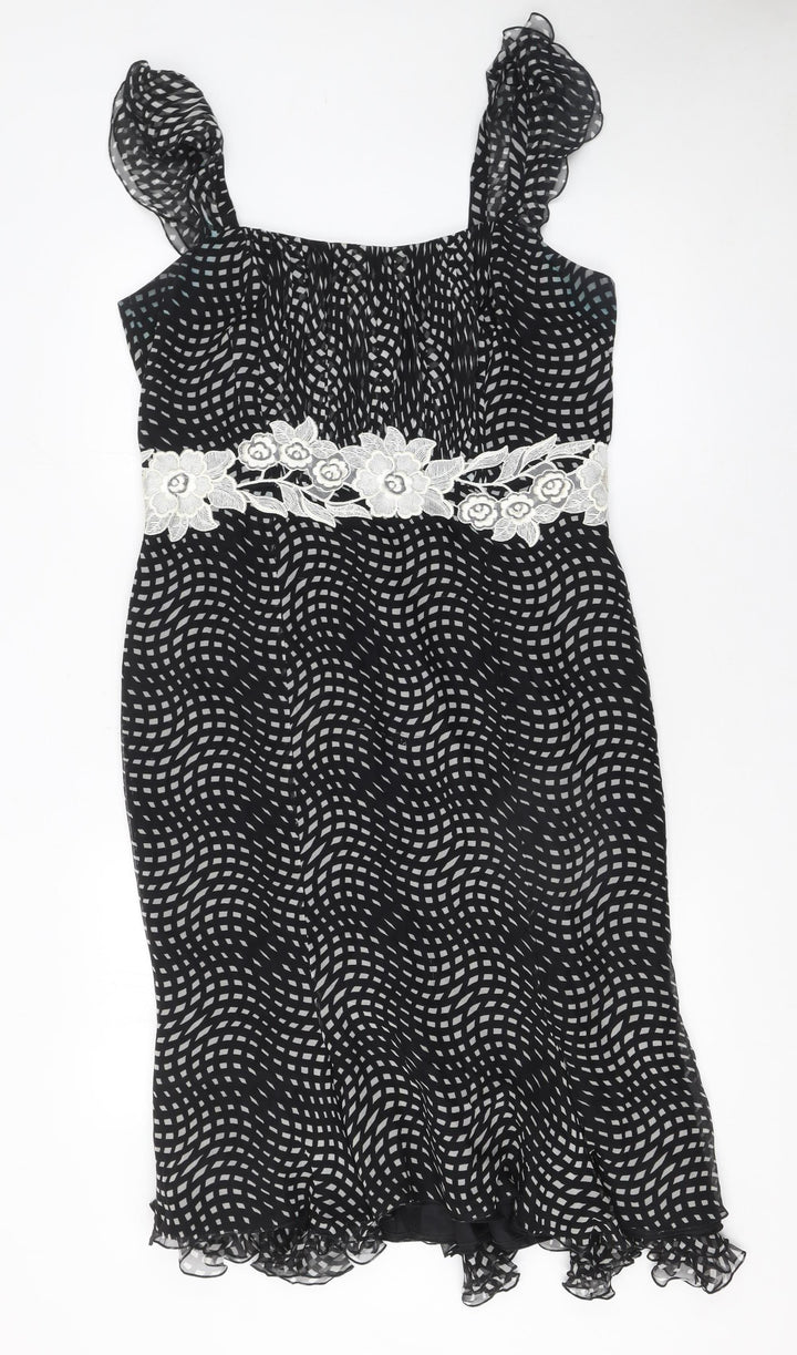 Maria Coca Women’s Black Midi Fit & Flare Silk Dress Size 16