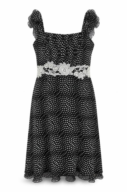 Maria Coca Women’s Black Midi Fit & Flare Silk Dress Size 16
