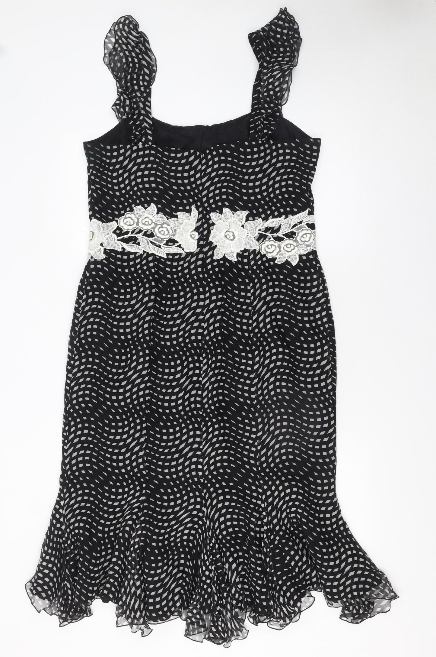 Maria Coca Women’s Black Midi Fit & Flare Silk Dress Size 16