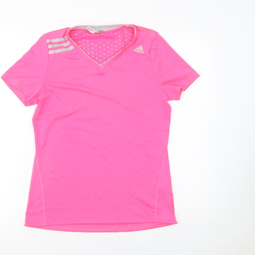 Adidas Womens Pink V-Neck Climachill Active T-Shirt Size 12