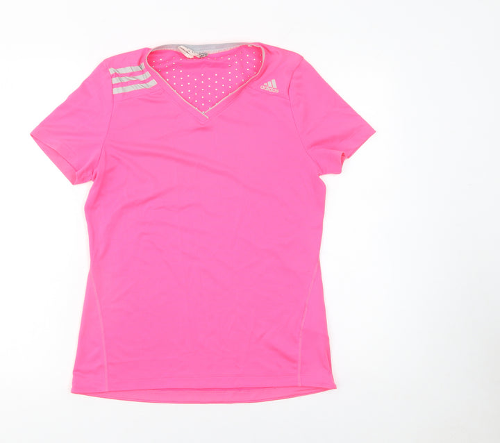 Adidas Womens Pink V-Neck Climachill Active T-Shirt Size 12