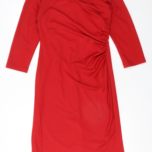 WithSleeves Women's Red Bodycon Asymmetric Knee Length Dress Size 10