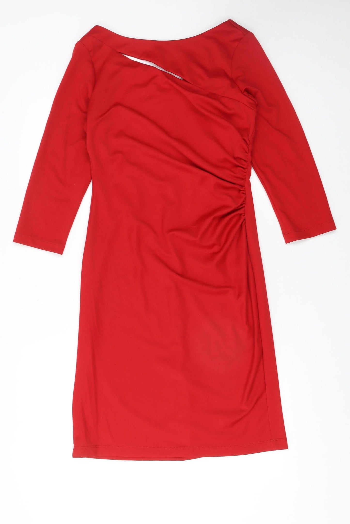 WithSleeves Women's Red Bodycon Asymmetric Knee Length Dress Size 10
