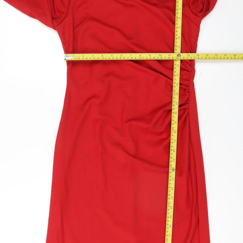 WithSleeves Women's Red Bodycon Asymmetric Knee Length Dress Size 10