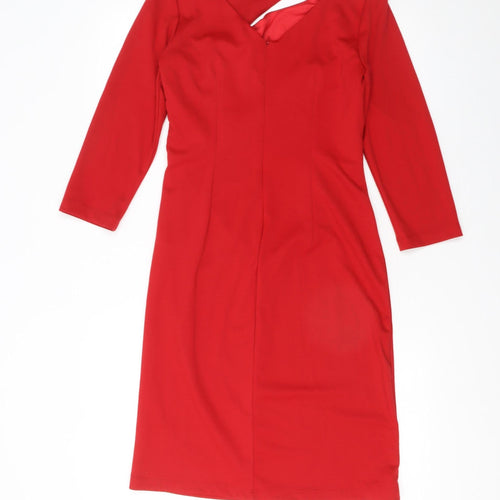 WithSleeves Women's Red Bodycon Asymmetric Knee Length Dress Size 10