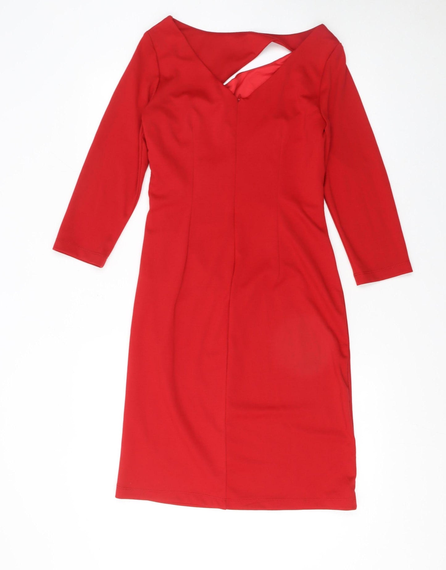 WithSleeves Women's Red Bodycon Asymmetric Knee Length Dress Size 10