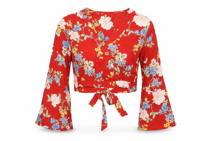 Miss Selfridge Women's Red Floral Wrap Crop Blouse UK 6 Viscose