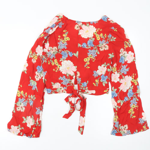 Miss Selfridge Women's Red Floral Wrap Crop Blouse UK 6 Viscose