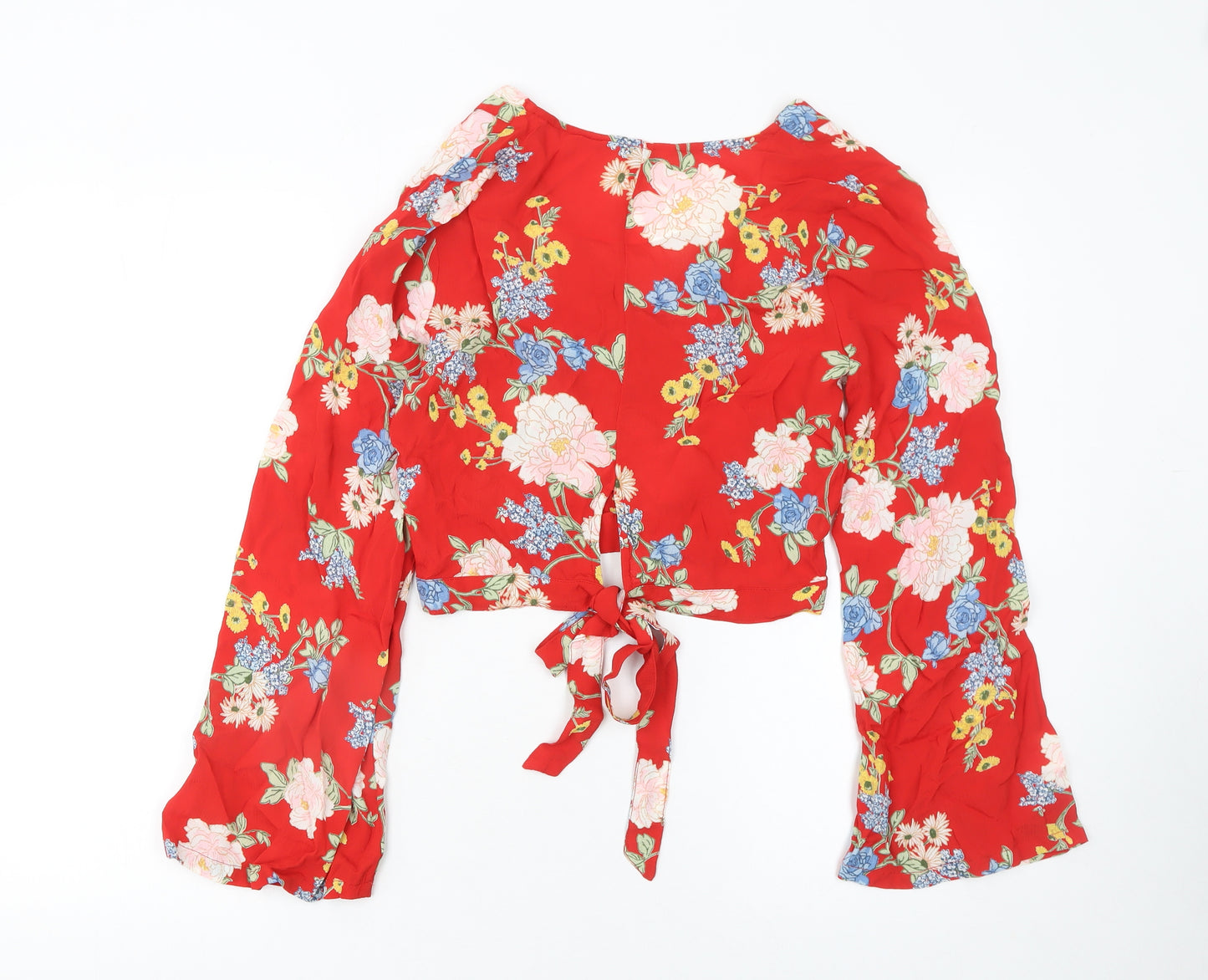 Miss Selfridge Women's Red Floral Wrap Crop Blouse UK 6 Viscose