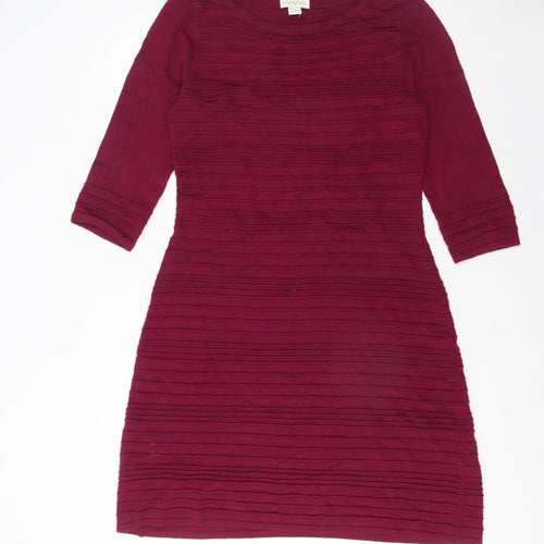 Monsoon Women Red Knit Shift Dress Size 10 3/4 Sleeve Classic Style