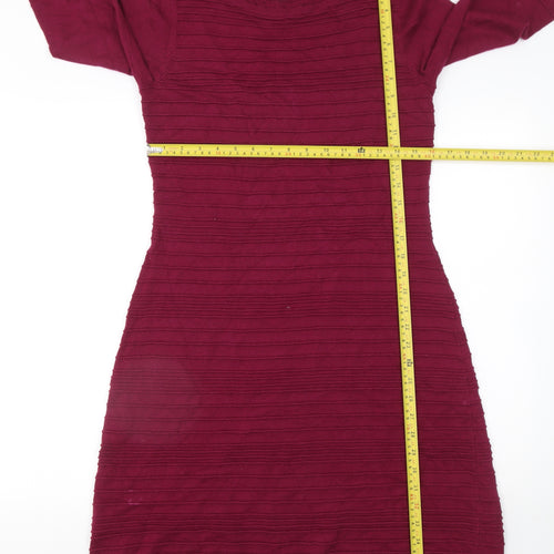 Monsoon Women Red Knit Shift Dress Size 10 3/4 Sleeve Classic Style