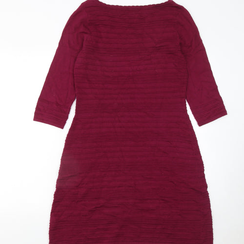 Monsoon Women Red Knit Shift Dress Size 10 3/4 Sleeve Classic Style