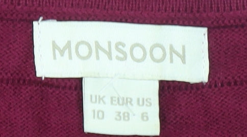 Monsoon Women Red Knit Shift Dress Size 10 3/4 Sleeve Classic Style