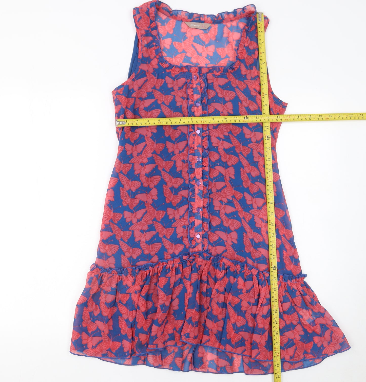 A|wear Women’s Blue Butterfly Print Sleeveless Shift Dress Size 8