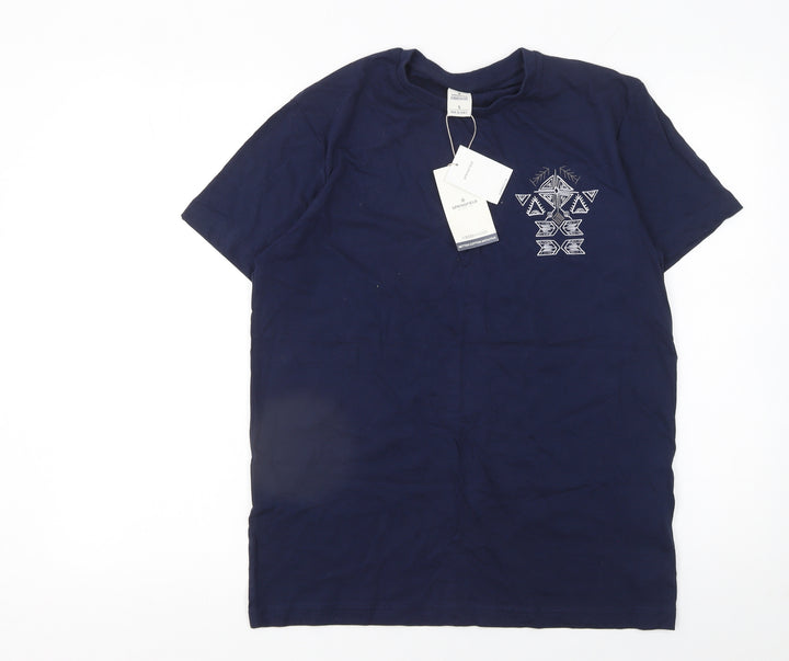 Springfield Men's Blue Aztec Graphic Cotton T-Shirt Size S
