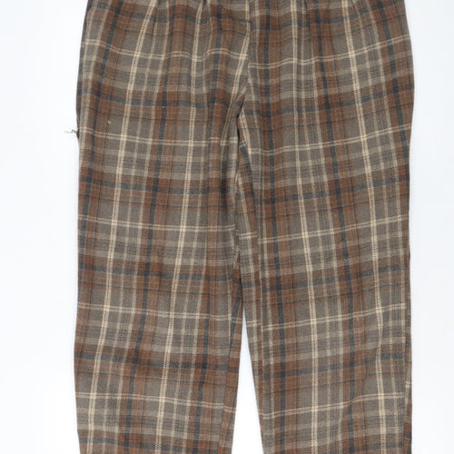 Anewsta Women's Brown Plaid Wool Blend Pleated Chino Trousers Size 10